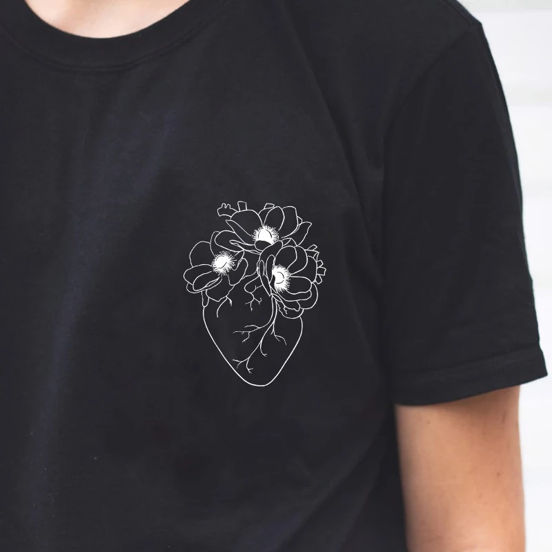 The Whole Heart Pocket Print T-shirt Aesthetic Summer Tumblr Graphic Tees Tops Fashion Women Short Sleeve Hipster Grunge Tshirt | Женская