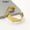 WT-B558 Big Size Bangle Irregular Width Design Hiphop Brass Bangle In Full Gold Plated Simple Style Women Jewelry Bangle 4