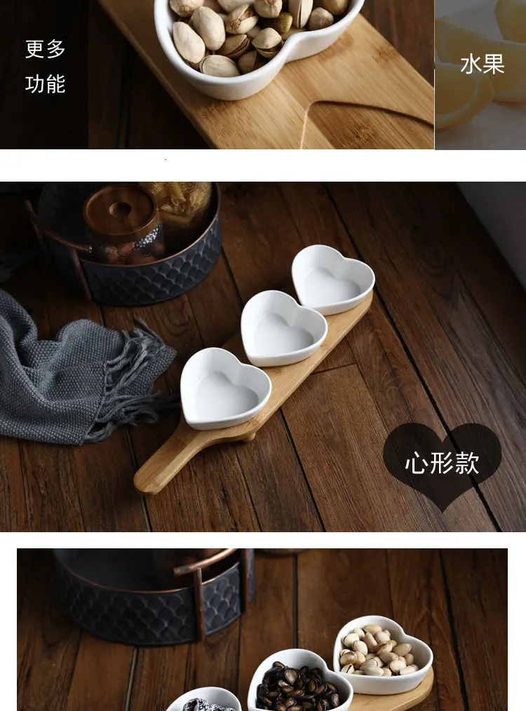 New creative afternoon tea snack dish Ceramic dried fruit fruit plate three-piece set with tray Nordic baking bowl dessert bowl