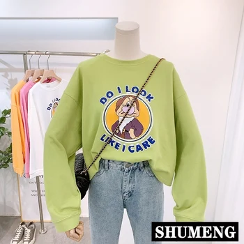 

2020 New Spring and Autumn Cartoon Printing Loose Round Neck Hoodies Casual Long-Sleeved Cropped Top Hoodie Students