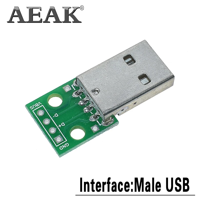 AEAK 5 шт. USB Мужской разъем/Мини MICRO USB для DIP адаптер гнездовой разъем 2,54 Разъем b type-C USB2.0 3,0 PCB конвертер - Цвет: MALE USB 5pcs