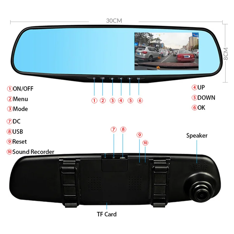 Full HD 1080P Car Dvr Camera Auto 4.3 Inch Rear view Mirror Digital Video Recorder Dash Cam Dual Le