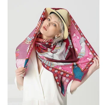 

Luxury Horse Print 100% Twill Silk Scarf Wraps Shawl 35“ X 35"