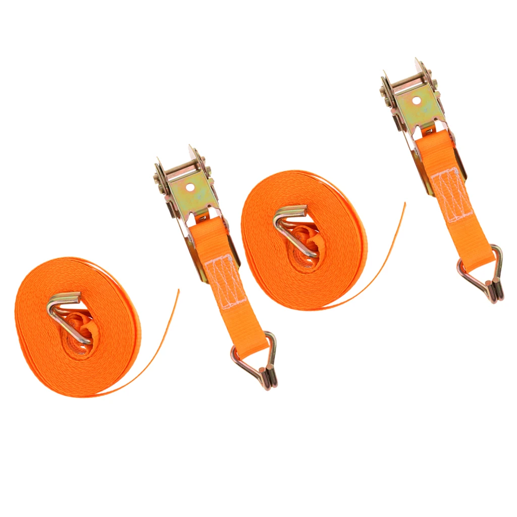 2Pieces Heavy Duty 6m 25mm Ratchet Tie Down Strap Webbing w/ Double J Hooks