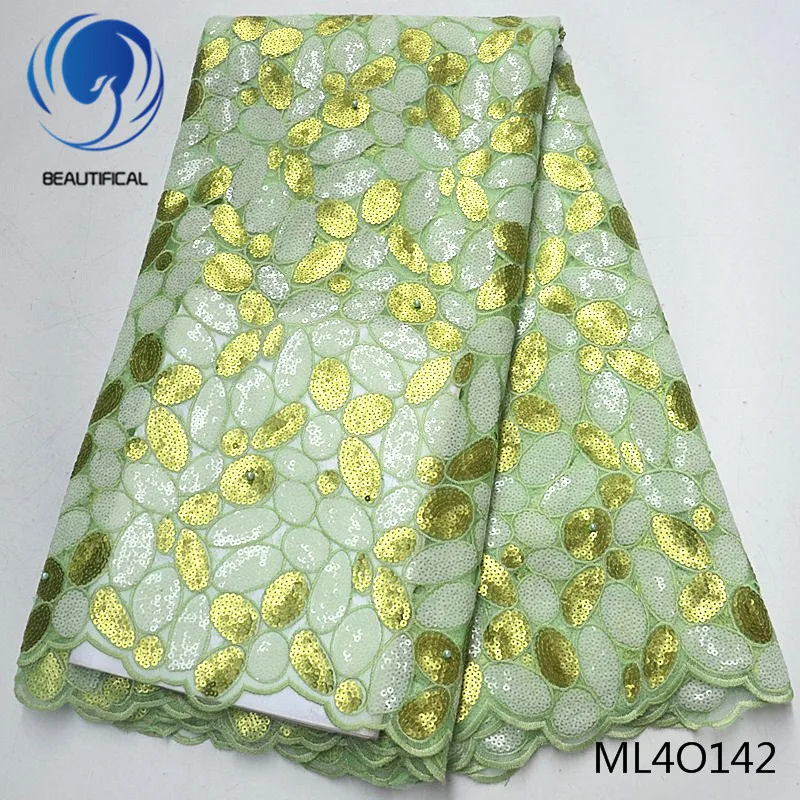 

BEAUTIFICAL nigerian lace fabrics Beautiful embroidery beads organza lace fabric with sequins for dress 5yards/lot ML4O142