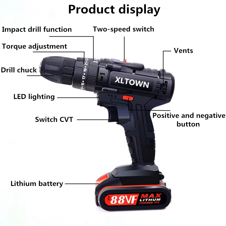 XLTOWN 21 в Ударная дрель многофункциональная электрическая отвертка Бытовая Аккумуляторная дрель литиевая батарея Электроинструмент ручная дрель