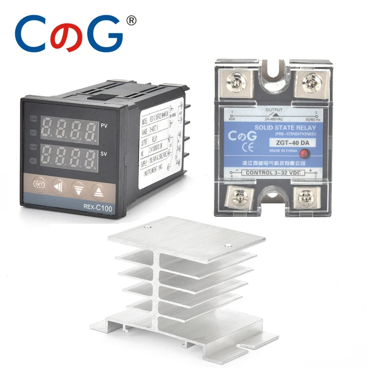 Set 3 REX-C100 PT100 цифровой регулятор температуры Термостат SSR выход 40DA SSR реле алюминиевый радиатор теплоотвод 1 м сопротивление - Цвет: Set 3