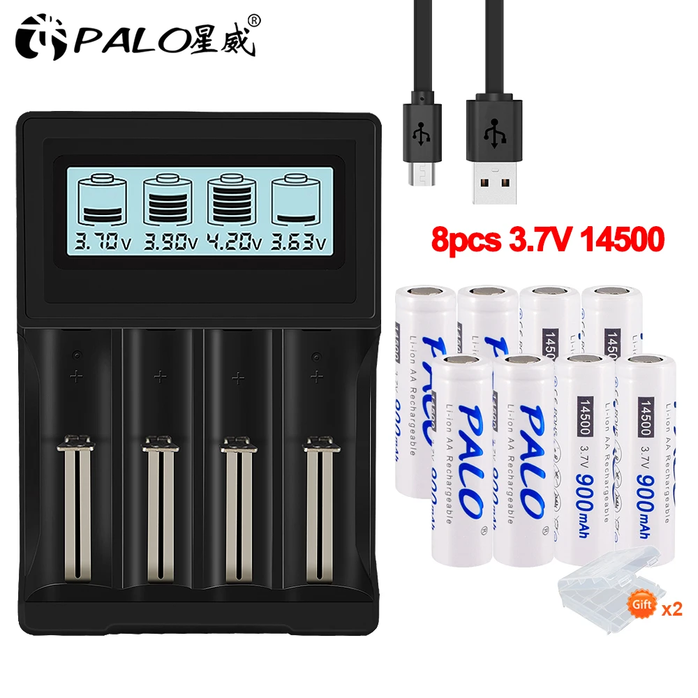 Palo 3 7 V литий-ионная аккумуляторная батарея зарядное устройство для 14500 18650 18500 16350 +