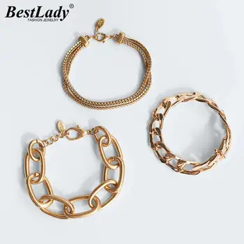 

Best Lady New Vintage ZA Chain Link Bracelets for Women Punk Hip-hop Gold Color Link Lovers' Bracelet Bangles Jewelry Gift Metal