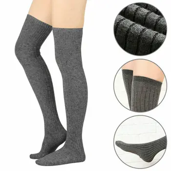 

Women Winter Knitted Woolen Warm Stockings 2019 New Over Knee Cable Knit Extra Long Boot Thigh High Stocking Thermal Autumn