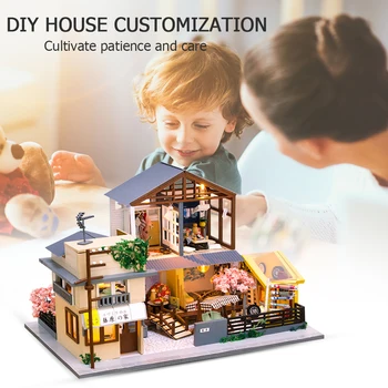 

1set DIY Doll House Wooden Miniature Dollhouse Furniture Kit Toys with LED Bulb DollHouse Wooden Doll Houses Miniature Dollhous