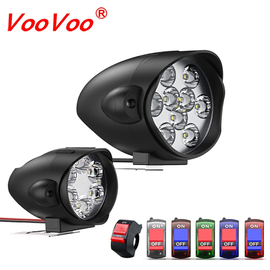 

VooVoo 2Pcs 6/9 LED Motorcycle Headlight Assembly 12W/18W 1200LM+Switch Universal Scooter Bike Fog Spotlight 6500K Car Moto Lamp