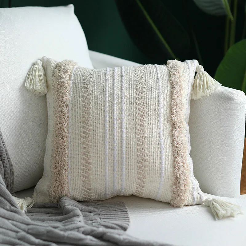 45x45 см cojines decorativos para sofa Morocco Геометрическая черно-белая ворсистая наволочка с кисточкой Рождественский чехол для подушки - Цвет: picture color