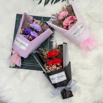 

1 Bundle Babysbreath Dried Flowers Rose Soap Flower Artificial Flower Mini Bouquet Wedding Flower Decoration With Gift Box Card