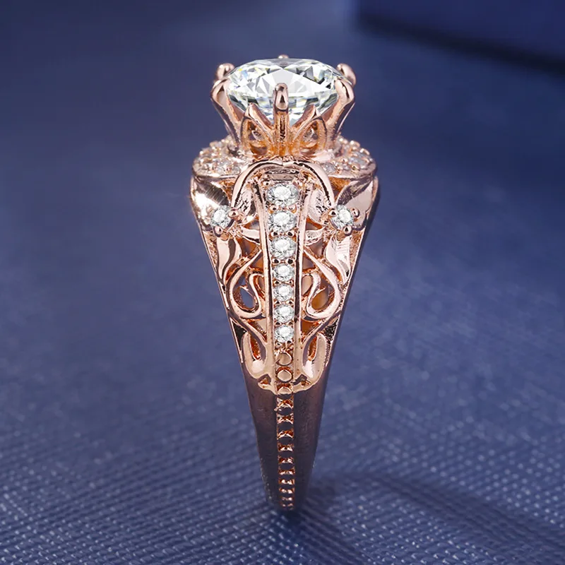 14K Rose Gold color Microinlaid Diamond Ring Ladies Ring with box White Topaz Gemstone Anillos Bizuteria Cirle Dainty rings