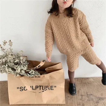 

Winter baby girl Knitted Sweater Set 2020 Korean style kids sweaters and short pants suit child girls two piece Clothes Set
