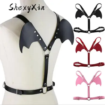 

Sexy Angel Wings Leather Harness Cage Bra Belt Lingerie Fetish Black Body Sexy Tops Caged Bralette Punk Goth Dance Underwear