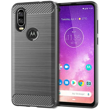 

50pcs/lot Carbon Fiber Brushed Shockproof Luxury Flexible TPU Gel Case For Motorola One Action