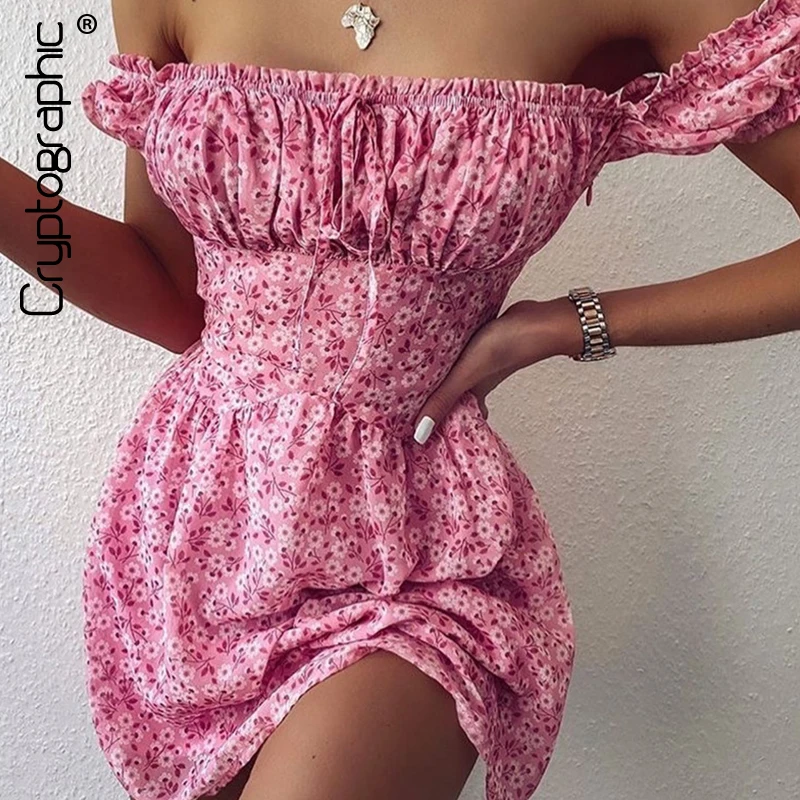 Женский сарафан с рюшами Cryptographic мини открытой спиной и цветочным принтом