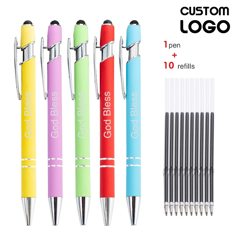 11Pcs/Set Free Customized LOGO Ballpoint Pen Capacitive Screen Touch Pen Personalized Gifts School Office Writing Stationery