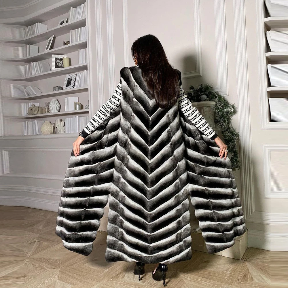 Fashion Long Natural Rex Rabbit Fur Vest Turn-down Collar Woman Winter New Genuine Full Pelt Rex Rabbit Fur Coats Sleeveless