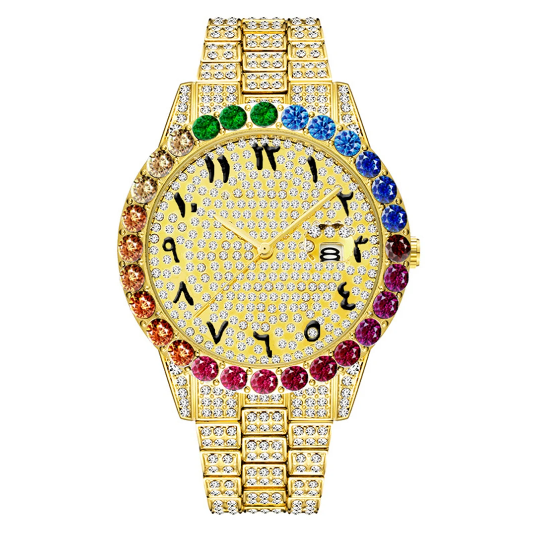 

Luxury Classic Arabic Watch Men Top Brand Watch Waterproof Male Clock Full Diamond Quartz Iced Out Watch Men Watchs