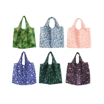 

6 Pcs Shopping Bags Polyester Eco-friendly 2-in-1 Foldable Bags Storage Bags Reusable Bags for Travel Home Shopping