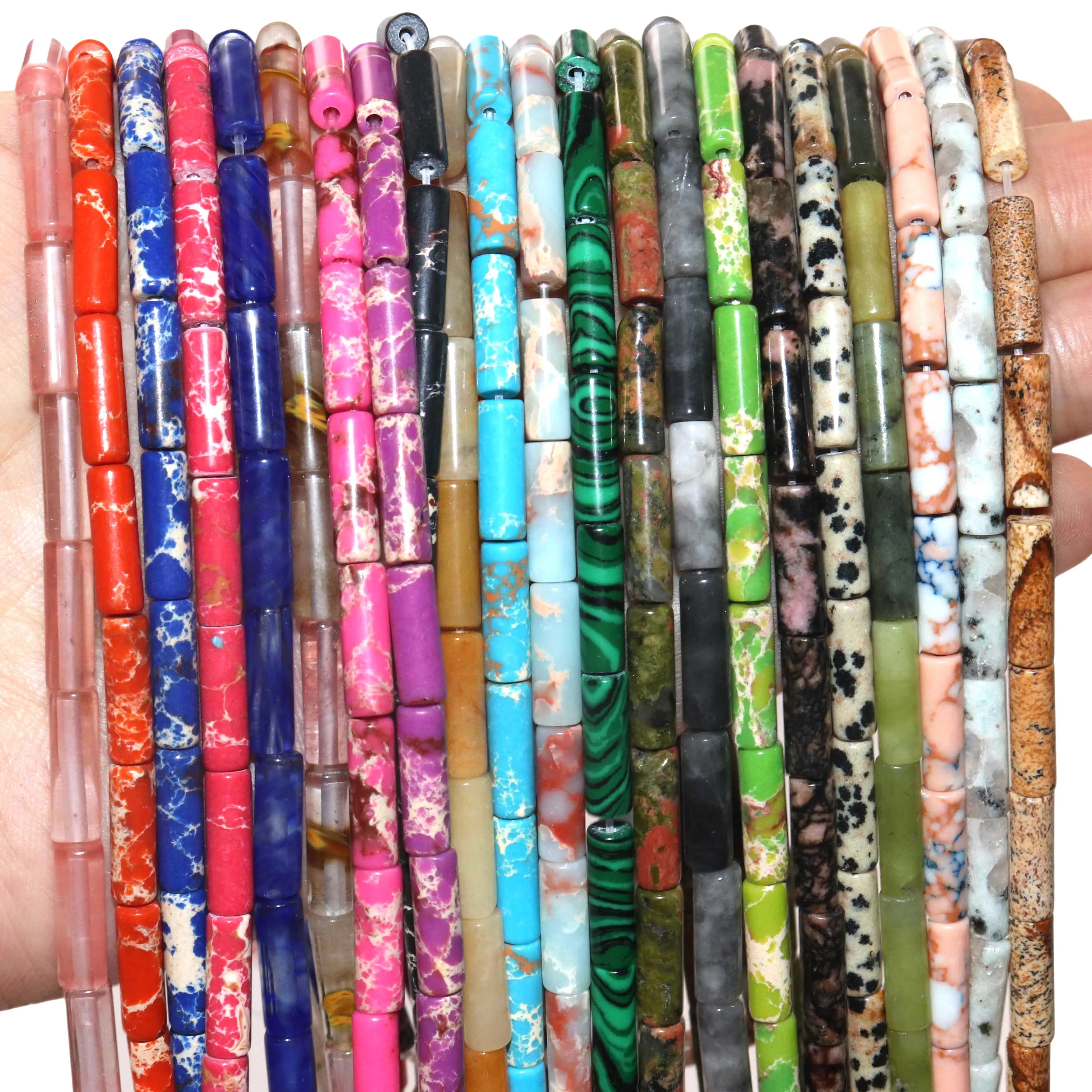 Natural Stone Cylinder Beads: Turquoise, Agate, Lapis Lazuli, and Jasper