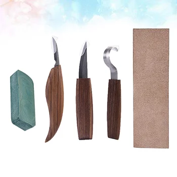 

1 Set of 5pcs Carving Kit Portable Durable DIY Wooden Handle Carpenter Tools Graver Carving Knife Chisel