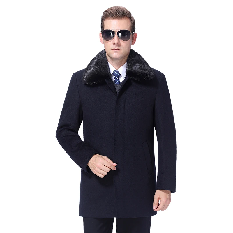 2020 Men Woolen Coat Winter Wool Blend Coat Cashmere Detachable Fur Collar Mens Pea Coat Overcoat 90% White Duck Down Filler 2020 Men Woolen Coat Winter Wool Blend Coat Cashmere Detachable Fur Collar Mens Pea Coat Overcoat 90% White Duck Down Filler