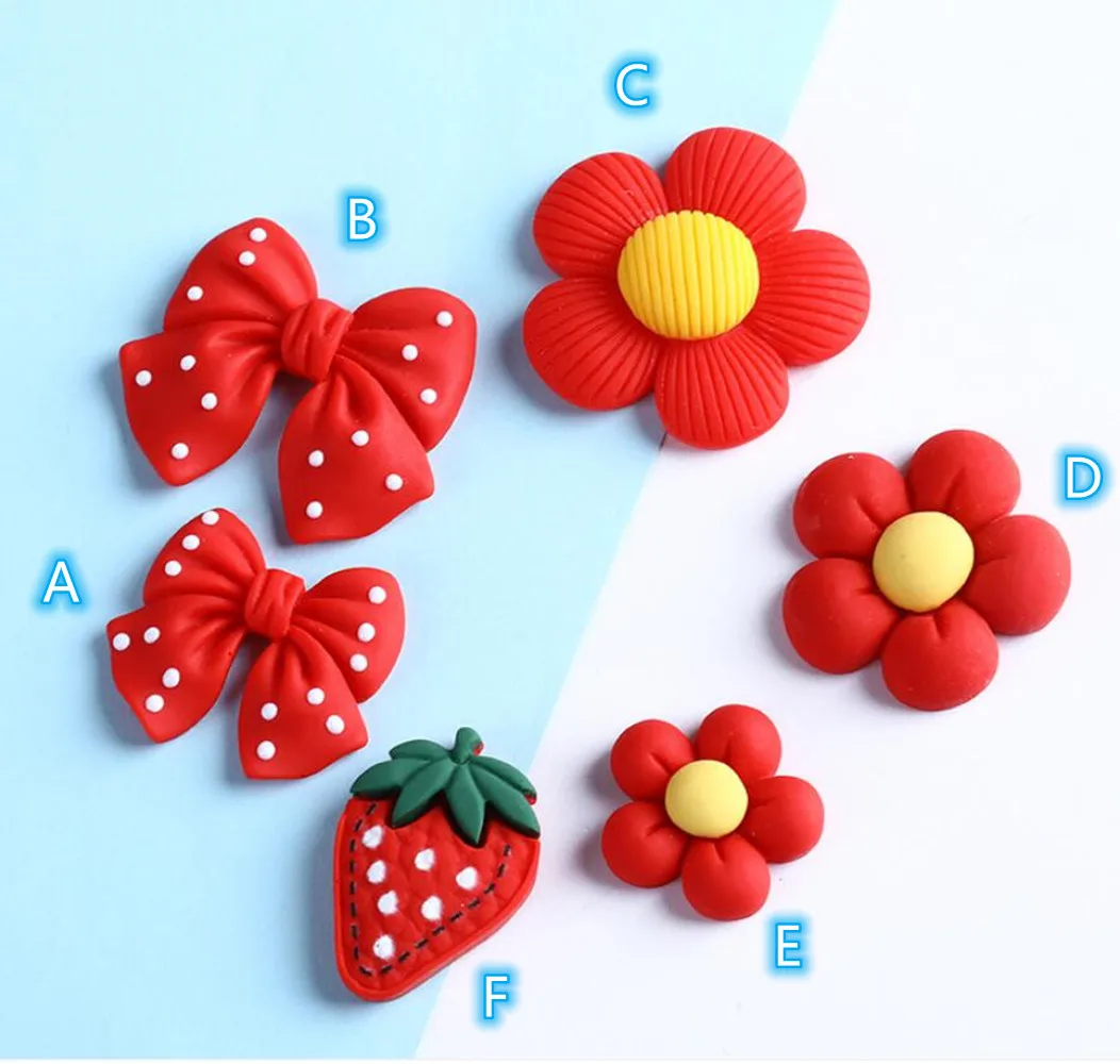 

Chinese Red Flower Cabochons Resin Flatback Cabochon Button for Scarpbook Bow Strawberry Embellishment Slime Charm DIY Accessory