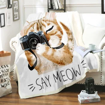 

Cute Kitten 3D Digital Printing Chunky Knit Custom Blanket Winter Flannel Blanket Comfy Hood