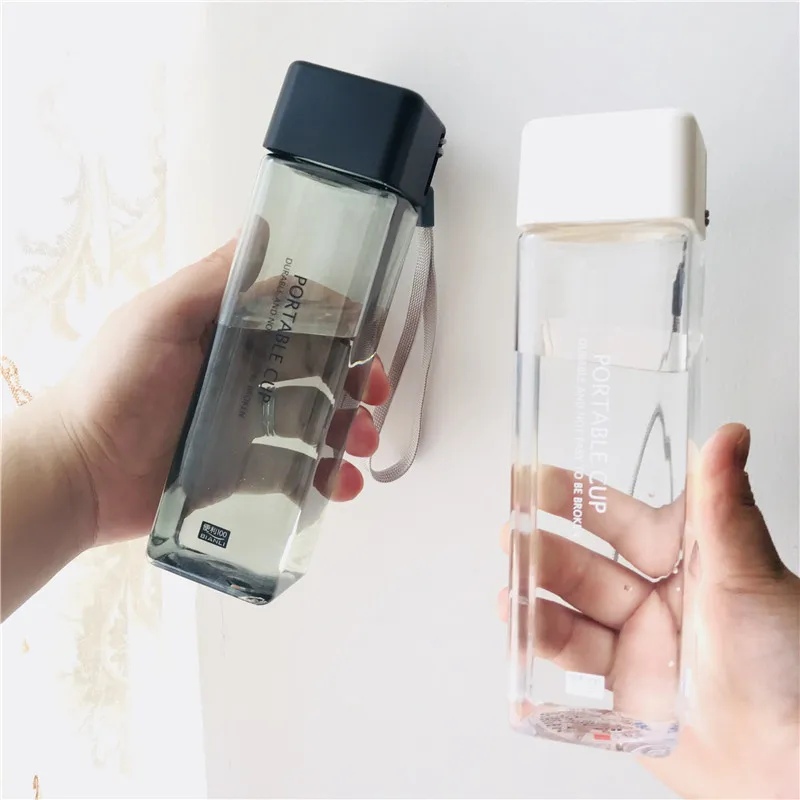 Простая квадратная чашка для воды портативная пластиковая бутылка для напитков дорожная бутылка для воды Детская школьная бутылка для воды Прямая Питьевая Бутылка HH50SH