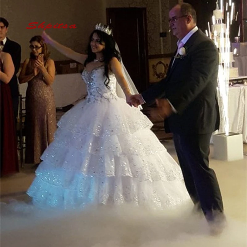 ^Cheap Kant Prinses Trouwjurken Plus Size Wit Ivoor Baljurk Luxe Tulle Vrouwen Bruidsjurk Bruid Jurken