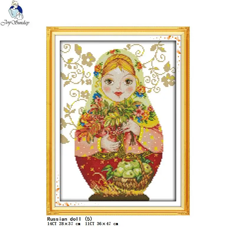Cross Stitch Kit, Russian doll Series Cross Stitch Kits DIY Cartoon Character Pattern 14CT 11CT Count Canvas Printing Embroidery Needlework Crafts