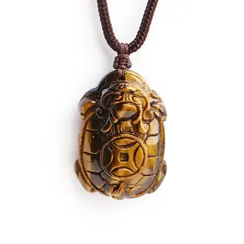 Collar de ojo de tigre amarillo Natural, collar de tortuga, dragón chino, tallado, amuleto de la suerte para hombres, joyas de piel