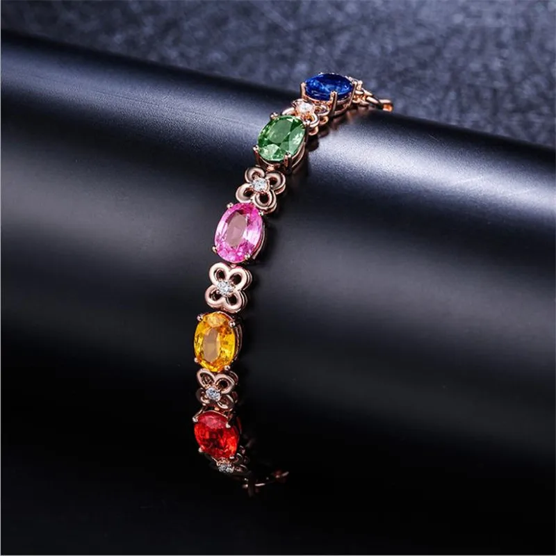 

Charm Color Crystal Clover Bracelets for Women Jewelry Top Quality Lady Zircon Oval Bracelet Girls Bride Wedding Accessories Hot