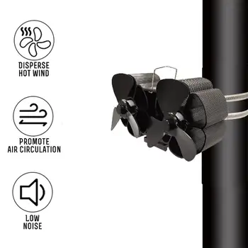 

Clamp Mouted Dual Head Black Stove Fan 6 Blade Fireplace Fan Heat Powered komin Wood Burner Eco Quiet Fan Home Heat Distribution