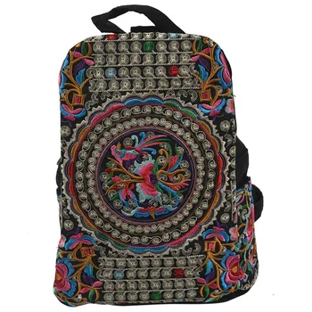 

canvas embroidery Ethnic backpack women handmade flower Embroidered Bag Travel Bags schoolbag backpacks mochila