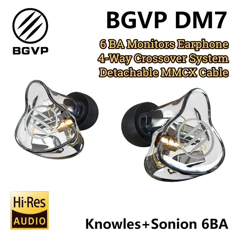 

BGVP DM7 6BA Monitors HiFi Earphone Hi-Res Knowles Drivers Sonion Customize IEM Fever Music Headset With Detachable MMCX Cable