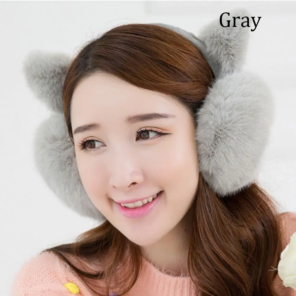 2 стиля новые модные милые плюшевые уши наушники удобные теплые наушники женские зимние уличные защитные уши зимние аксессуары - Цвет: Grey