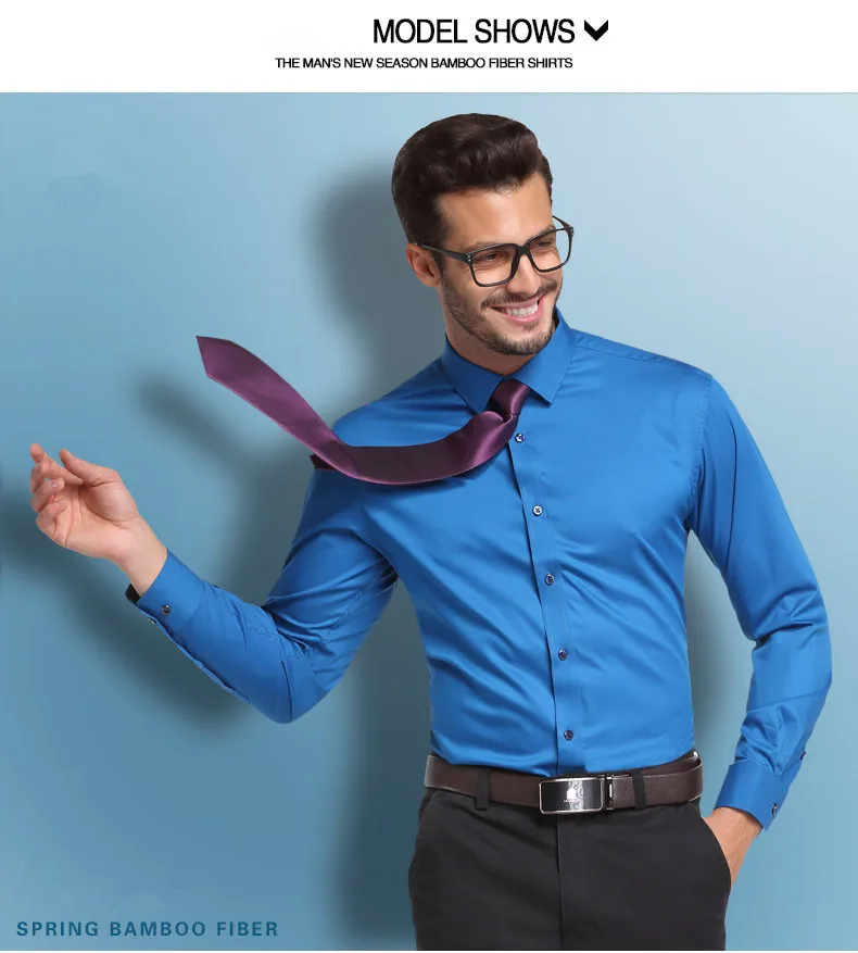 Мужская рубашка из бамбукового волокна, деловое платье с длинными рукавами, модная повседневная однотонная Однорядная черная синяя мужская блузка Pink5XL