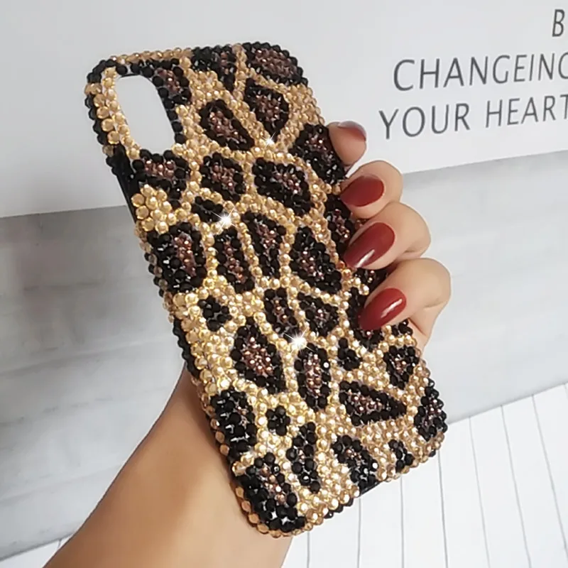 Super Luxury Fashion DIY Full Bling Gold Crystal Diamond Leopard Print Case Cover For iPhone 12 11 Pro XS Max XR X 8 7 6 Plus SE