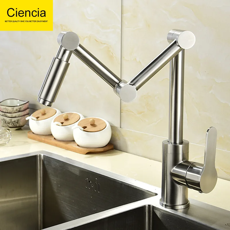 

304 Stainless Steel Kitchen Faucet Washing Basin Sink Collapsible Hot And Cold Faucet Sitting Type Rotating Tap