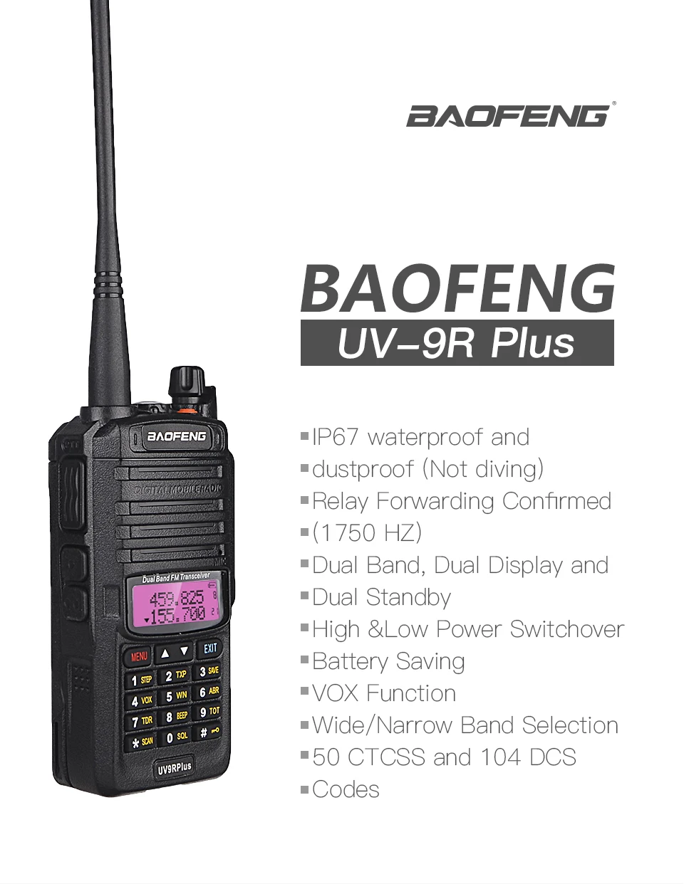 10 Вт Baofeng UV-9R Plus портативная рация Водонепроницаемый 9rhp Двухдиапазонный портативный CB Ham Радио UV9R плюс FM трансивер двухстороннее радио