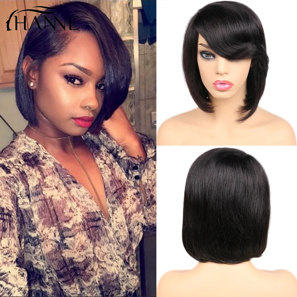 Hanne Hair Short Natural Black Bob Wigs For Black Women With Oblique Bangs Straight Wigs Free Shipping Free Gifts Fast Delivery Human Hair Lace Wigs Aliexpress