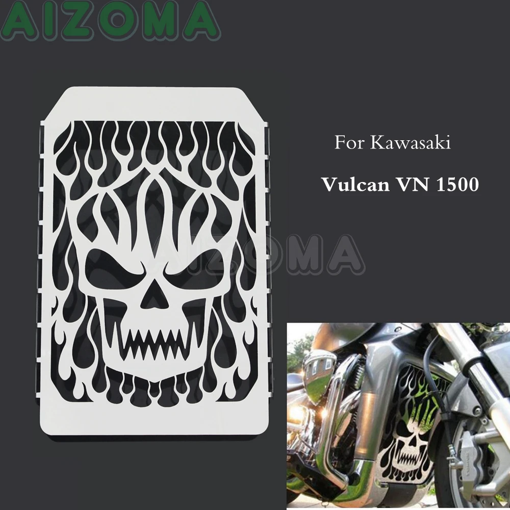 

Stainless Steel Motorcycle Skull Flame Style Radiator Cooler Grille Cover Guards Protection For Kawasaki Vulcan VN 1500 VN1500