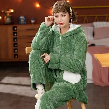 

Winter Pajamas Women Autumn Thickened Plush Coral Plush Plush Warm Flannel Home Suit Sleep Wear Night Pijamas