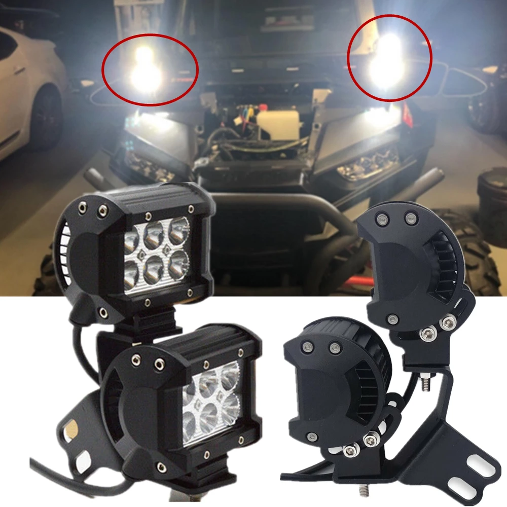 4pcs 18W LED Pod Dual Fog Light With Side A-Pillar Mounting Bracket Holder Kit For Polaris RZR XP 4 1000 900