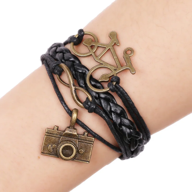 20 шт Бесконечность любовь браслеты с кулоном в виде велосипеда Шарм с изображением велосипеда ручной работы Веревка Кожа плетение Браслеты для женщин мужчин ювелирные изделия
